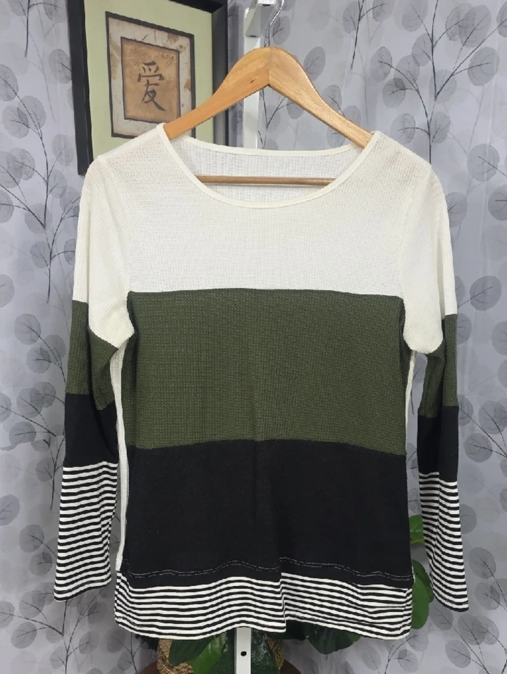 SHEIN Boho Colorblock Waffle Knit Top - Picture 4 of 7